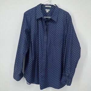 L.L. Bean Blue Polka Dot Button Up Blouse Wrinkle Free Womens‎ Size XL Petite